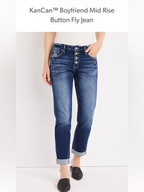 KanCan Dark Blue Relaxed Button-Fly Jeans